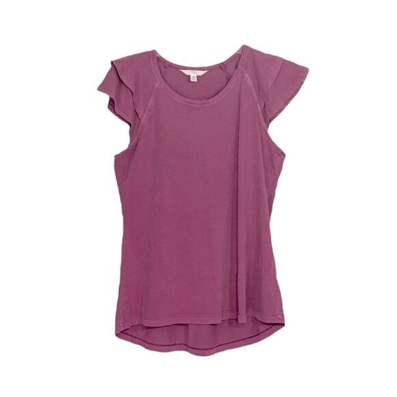 Time and Tru | Pink Purple Flutter Sleeve Tee Top Shirt - Picture 1 of 12